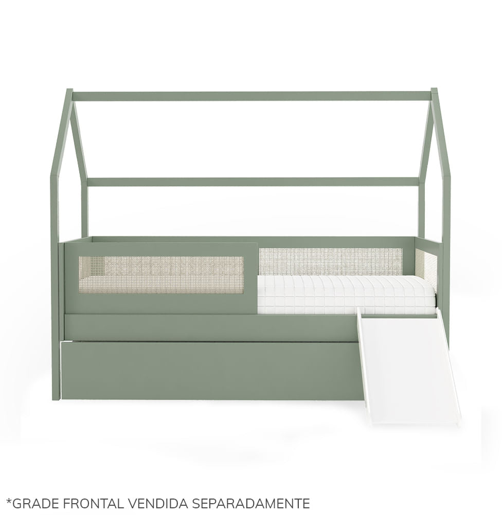 Combo Cama Sofá Haus Nature Casinha Com Palha 2 em 1 Com Cama Auxiliar e Escorregador - Verde Jardim