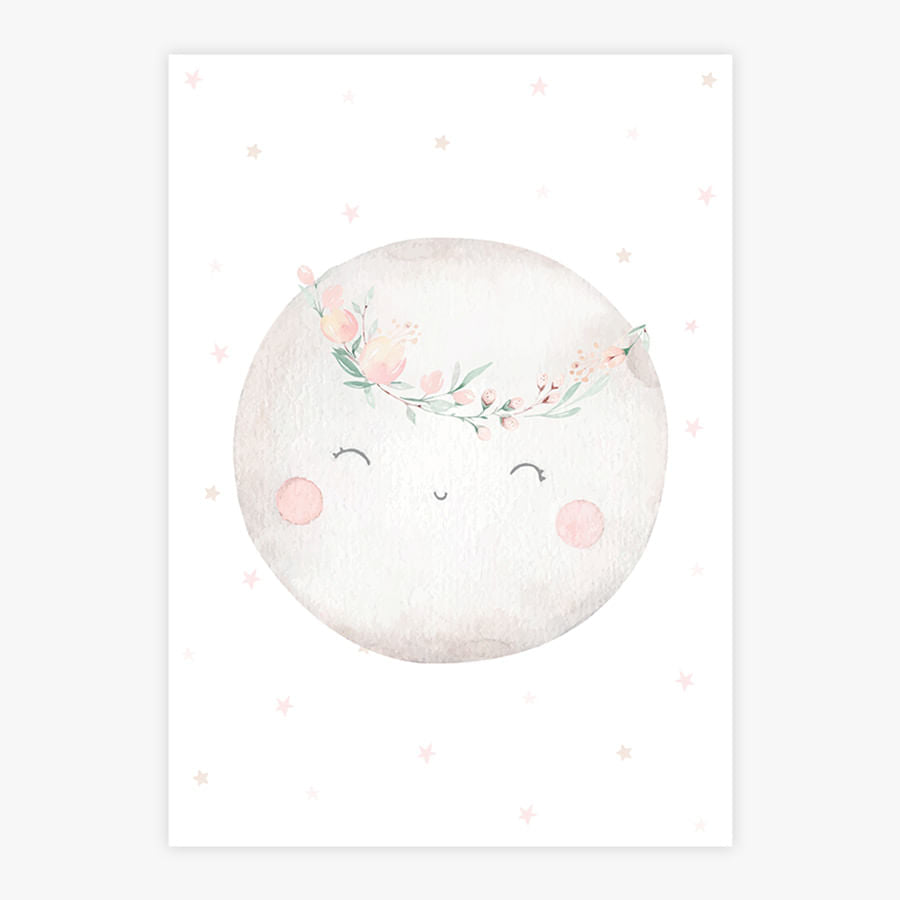 Quadro Infantil Lua Aquarela Rosa - Vertical