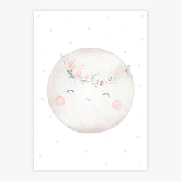 Quadro Infantil Lua Aquarela Rosa - Vertical