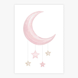 Quadro Infantil Lua Com Estrelas Aquarela - Vertical