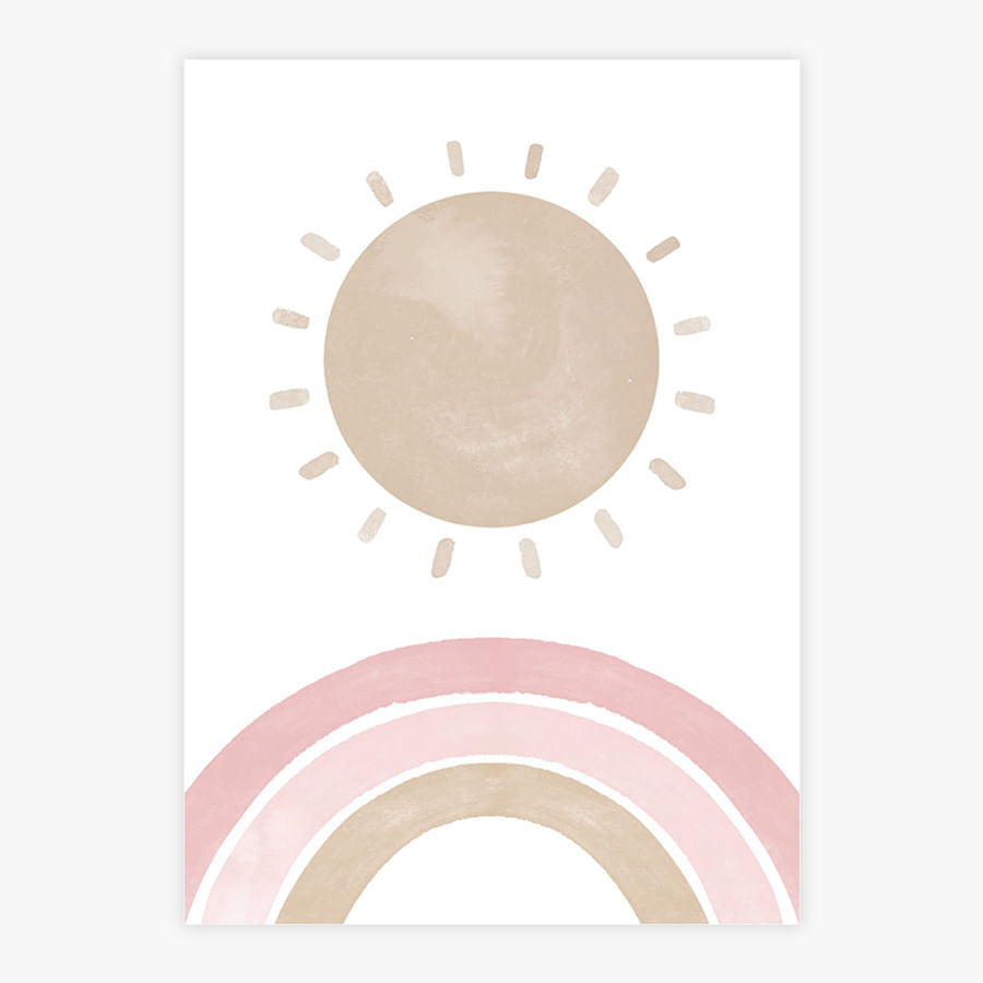 Quadro Infantil Arco Íris Com Sol Aquarela - Vertical