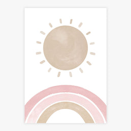 Quadro Infantil Arco Íris Com Sol Aquarela - Vertical