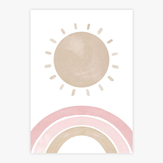 Quadro Infantil Arco Íris Com Sol Aquarela - Vertical
