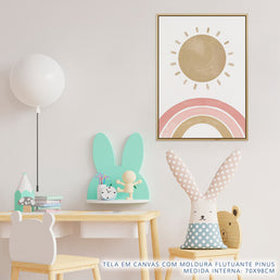 Quadro Infantil Arco Íris Com Sol Aquarela - Vertical