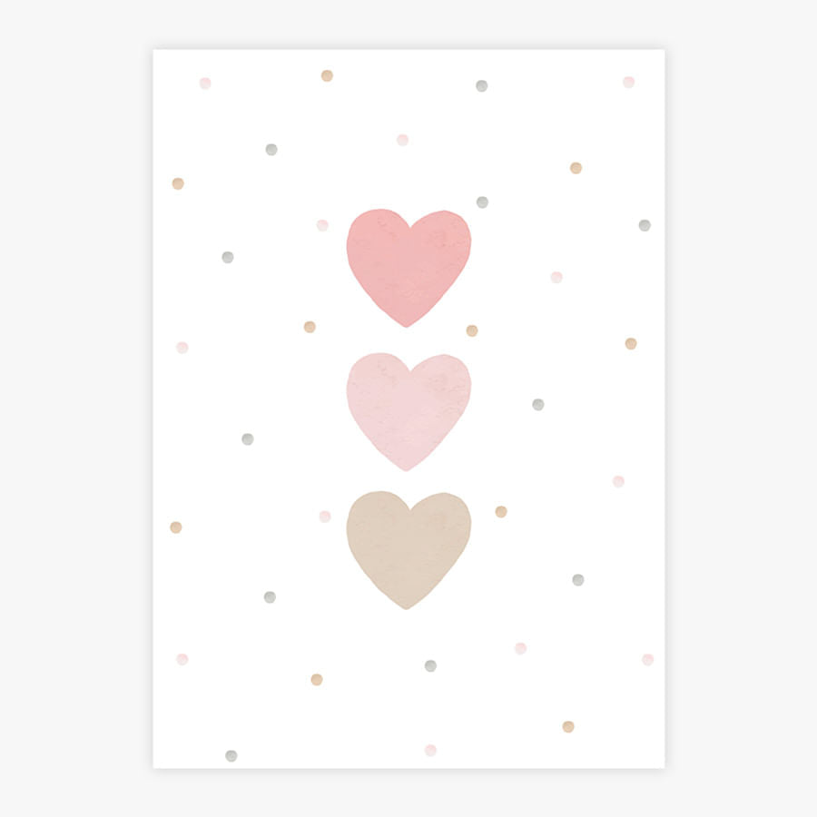 Quadro Infantil Trio de Corações Aquarela - Vertical