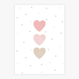 Quadro Infantil Trio de Corações Aquarela - Vertical