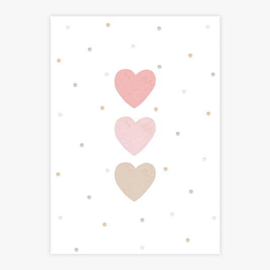 Quadro Infantil Trio de Corações Aquarela - Vertical