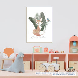Quadro Infantil Raposa Paz e Amor Coral - Vertical