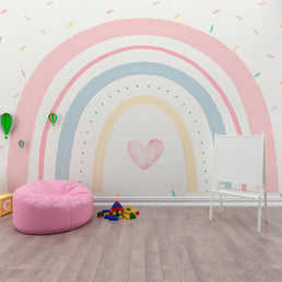 Papel de Parede Infantil Arco Íris Aquarela Com Granulados Coloridos - Mural