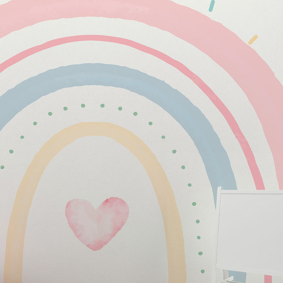 Papel de Parede Infantil Arco Íris Aquarela Com Granulados Coloridos - Mural