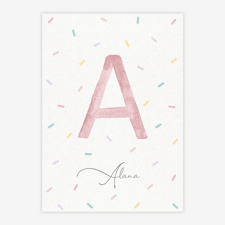 Quadro Infantil Com Inicial e Confetes - Vertical