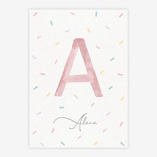 Quadro Infantil Com Inicial e Confetes - Vertical