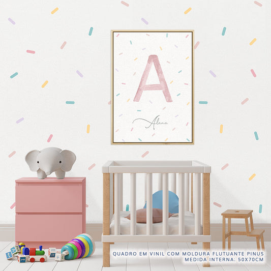Quadro Infantil Com Inicial e Confetes - Vertical