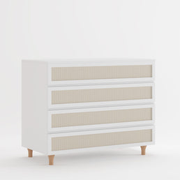 Cômoda de Bebê Haus Nature com Palha 4 Gavetas Branca e Carvalho 110cm