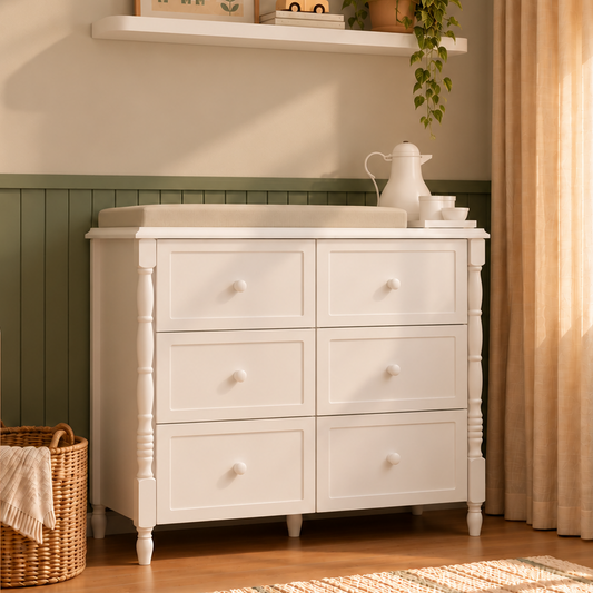 Cômoda de Bebê Monet 6 Gavetas 100cm - Branco