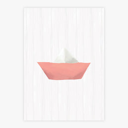 Quadro Infantil Barquinho de Papel Coral - Vertical