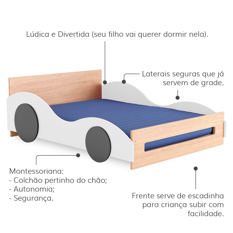 Cama Montessoriana Casal Carro - Branco