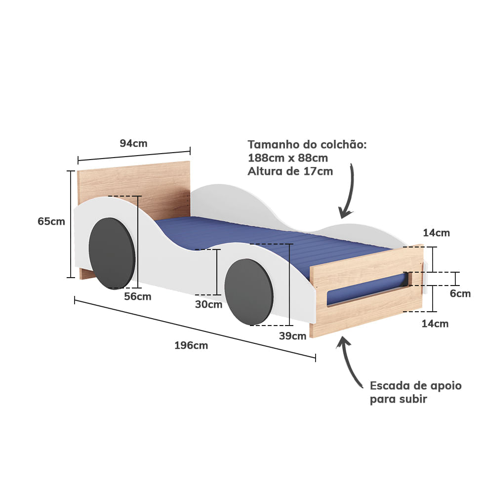 Cama Montessoriana Solteiro Carro - Branco