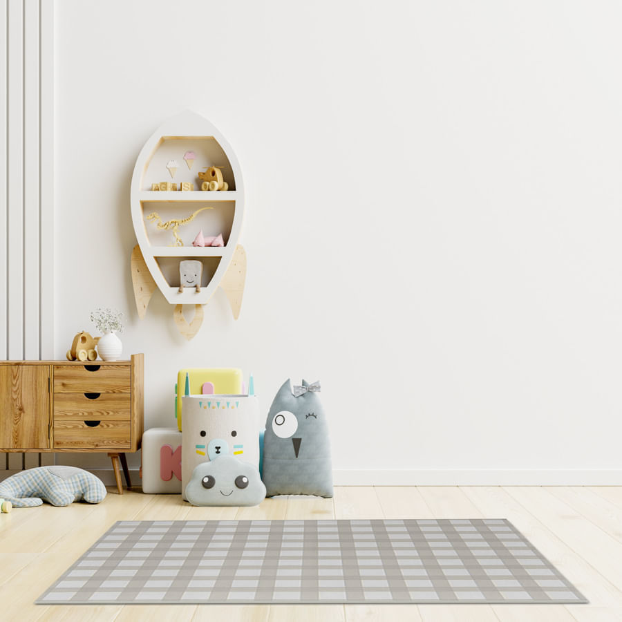 Tapete Infantil Retangular Xadrez Médio - Bege