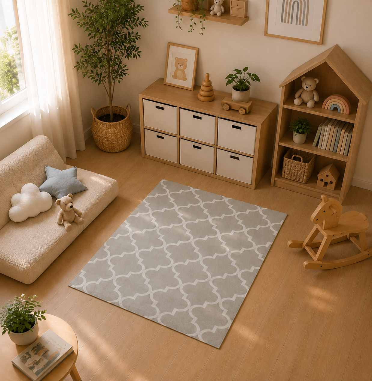 Tapete Infantil Retangular Arabesco - Bege