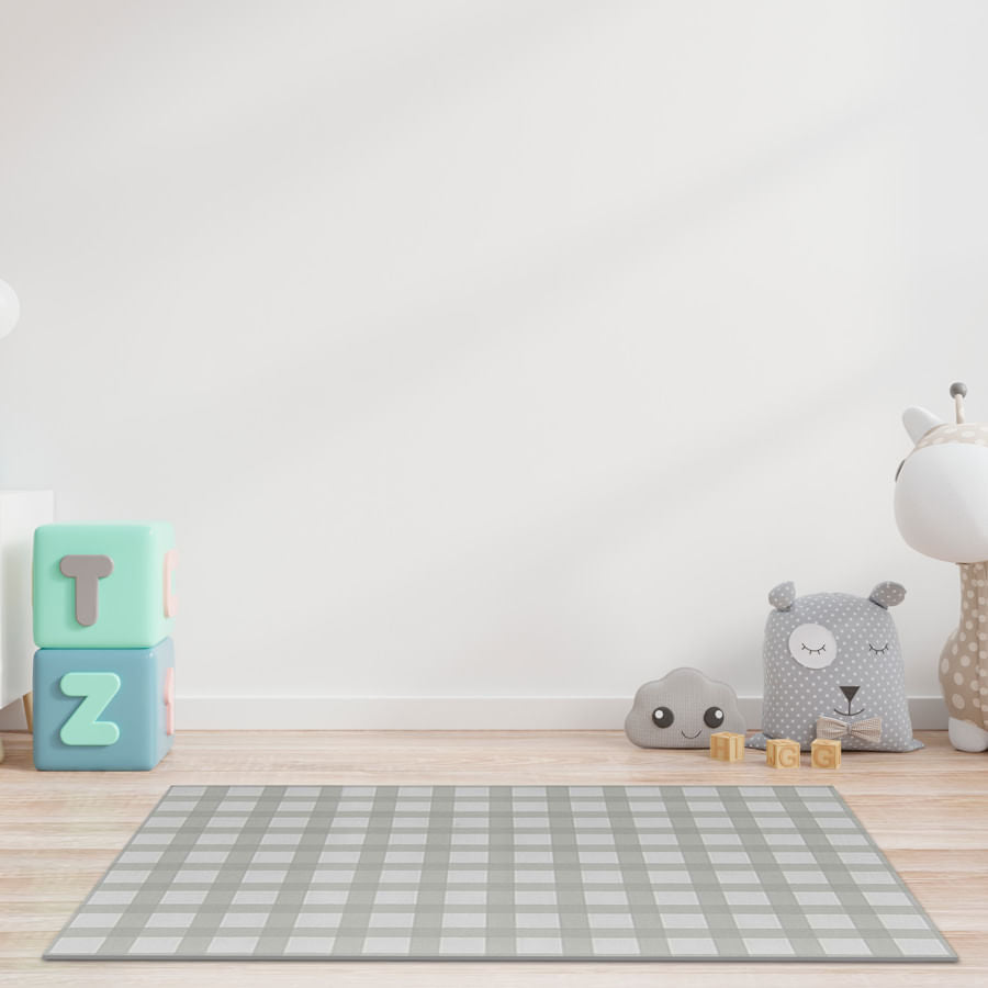 Tapete Infantil Retangular Xadrez Médio - Cinza