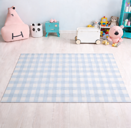 Tapete Infantil Retangular Xadrez Médio - Azul