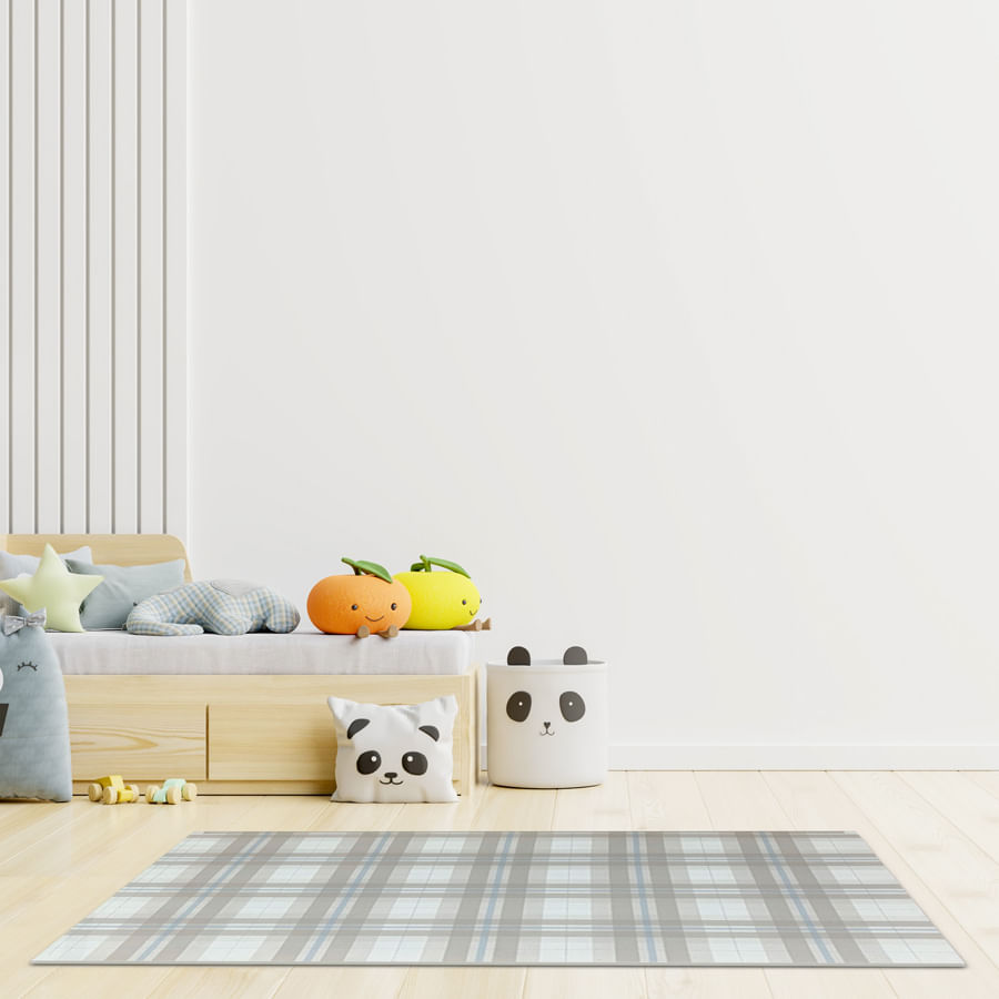 Tapete Infantil Retangular Xadrez Classic - Bege com Azul