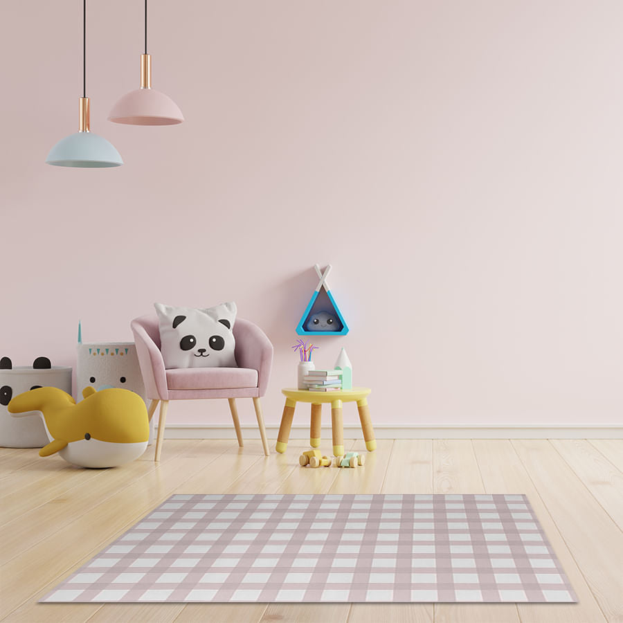 Tapete Infantil Retangular Xadrez Médio - Rosa