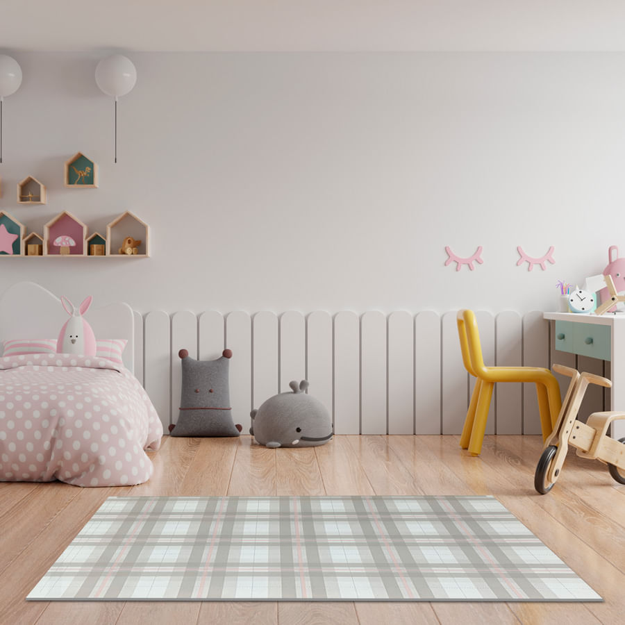Tapete Infantil Retangular Xadrez Classic - Bege com Rosa