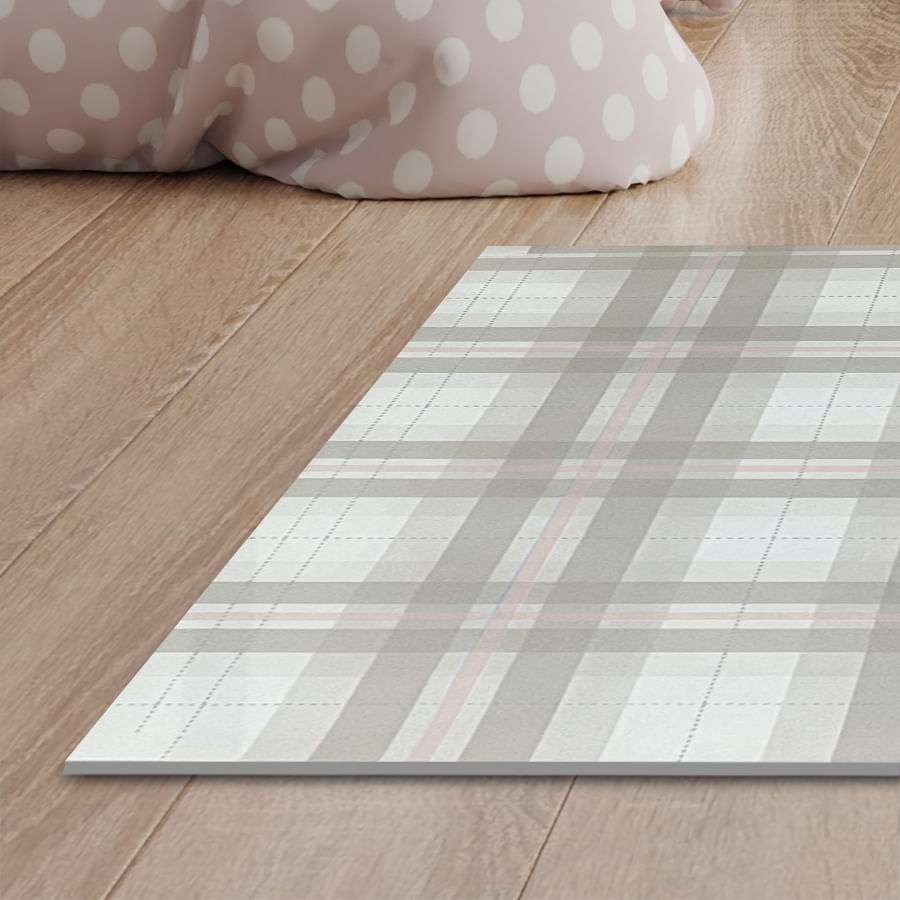 Tapete Infantil Retangular Xadrez Classic - Bege com Rosa