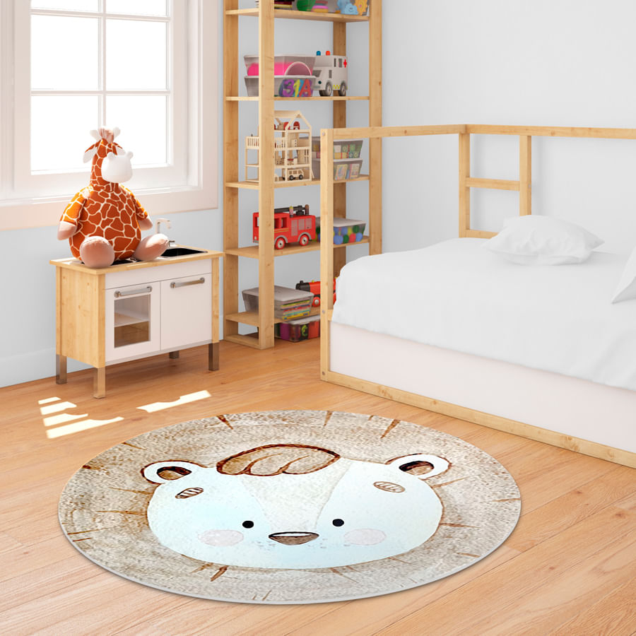 Tapete Infantil Redondo Leão - Bege