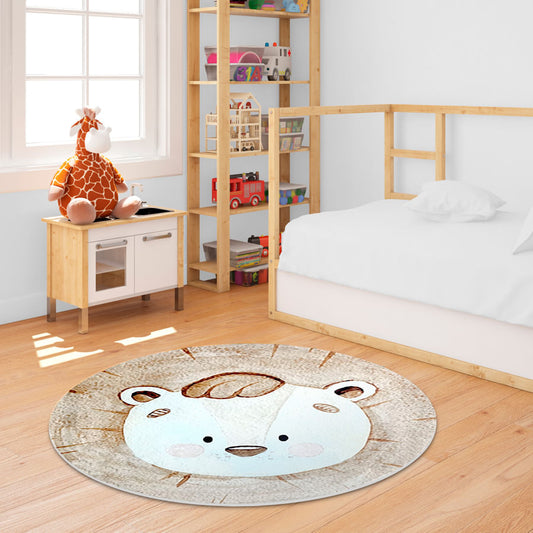 Tapete Infantil Redondo Leão - Bege