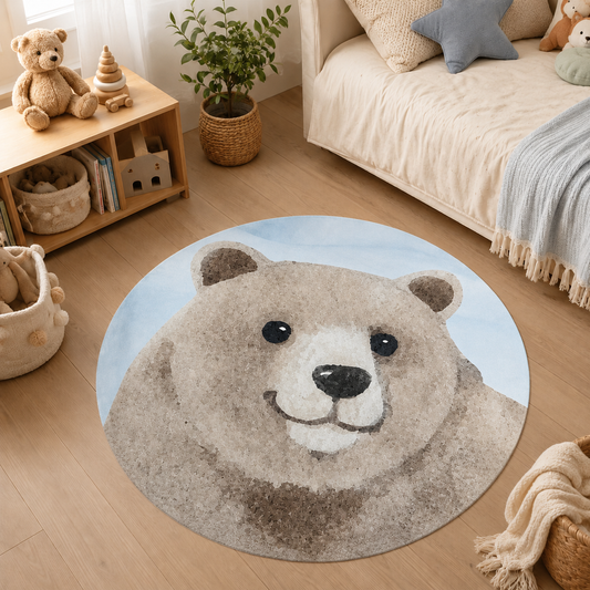 Tapete Infantil Redondo Urso Bege - 1,33m