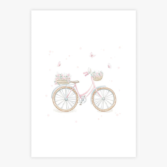 Quadro Infantil Jardim Bicicleta Rosa - Vertical