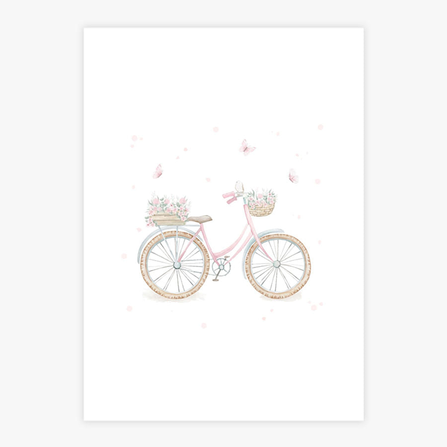Quadro Infantil Jardim Bicicleta Rosa - Vertical