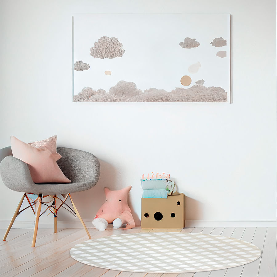 Tapete Infantil Redondo Xadrez Médio - Bege