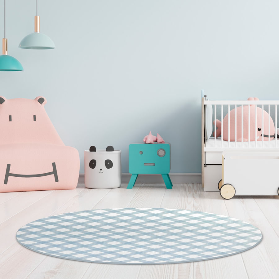 Tapete Infantil Redondo Xadrez Médio - Azul