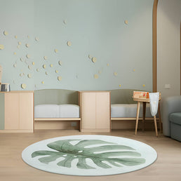 Tapete Infantil Redondo Folha Aquarela