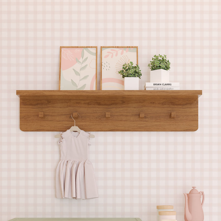 Prateleira Nord Com Ganchos - Freijó