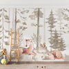 Papel de Parede Infantil Cervo na Floresta Bege - Mural