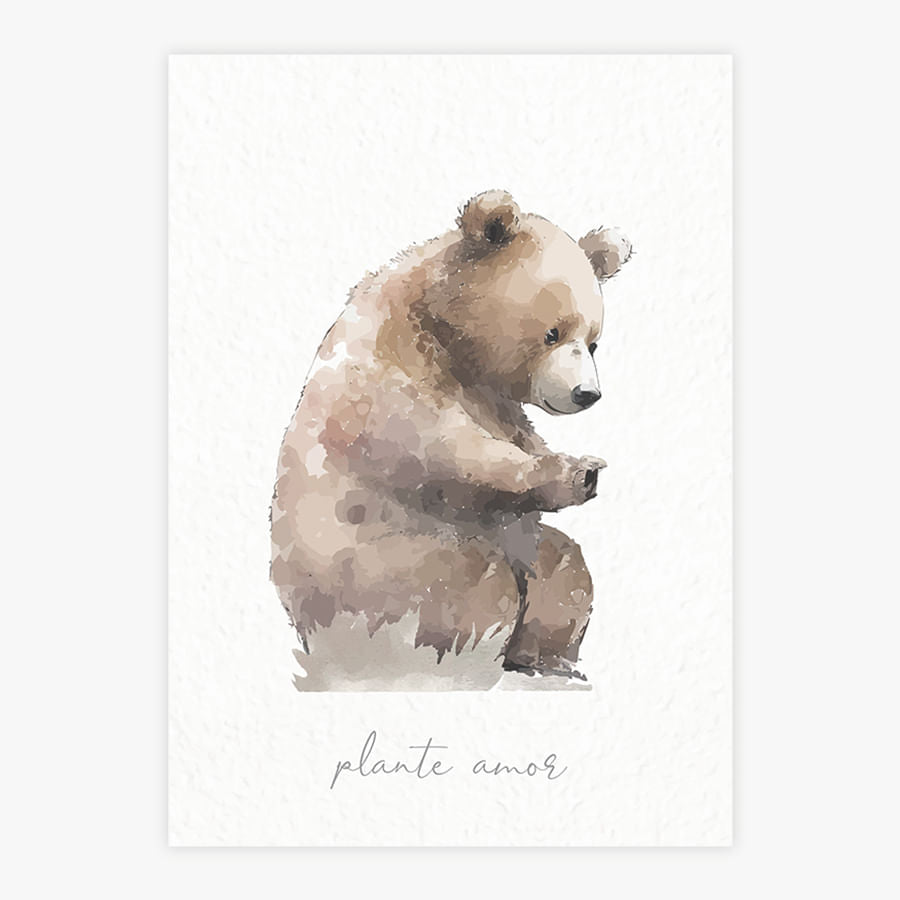 Quadro Infantil Urso na Floresta Bege - Vertical