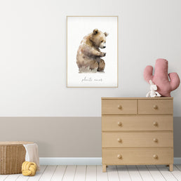 Quadro Infantil Urso na Floresta Bege - Vertical
