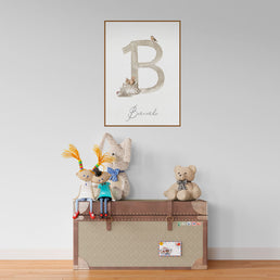 Quadro Infantil Inicial Esquilo na Floresta Bege - Vertical