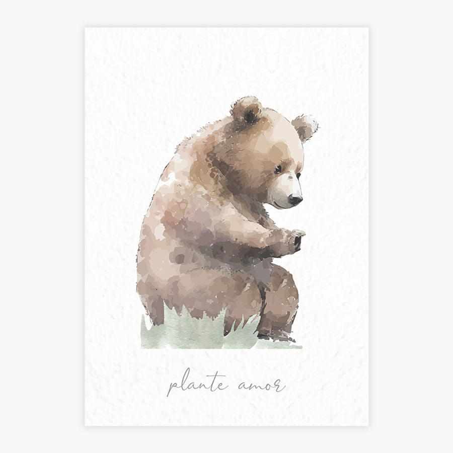 Quadro Infantil Urso na Floresta Verde - Vertical