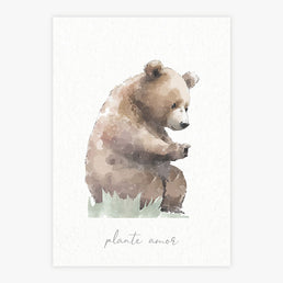 Quadro Infantil Urso na Floresta Verde - Vertical