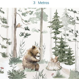 Papel de Parede Infantil Urso na Floresta Verde - Mural