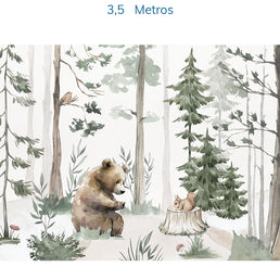 Papel de Parede Infantil Urso na Floresta Verde - Mural