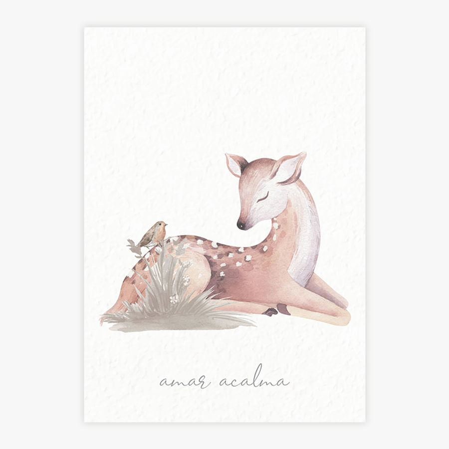 Quadro Infantil Cervo na Floresta Bege - Vertical