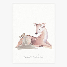 Quadro Infantil Cervo na Floresta Bege - Vertical