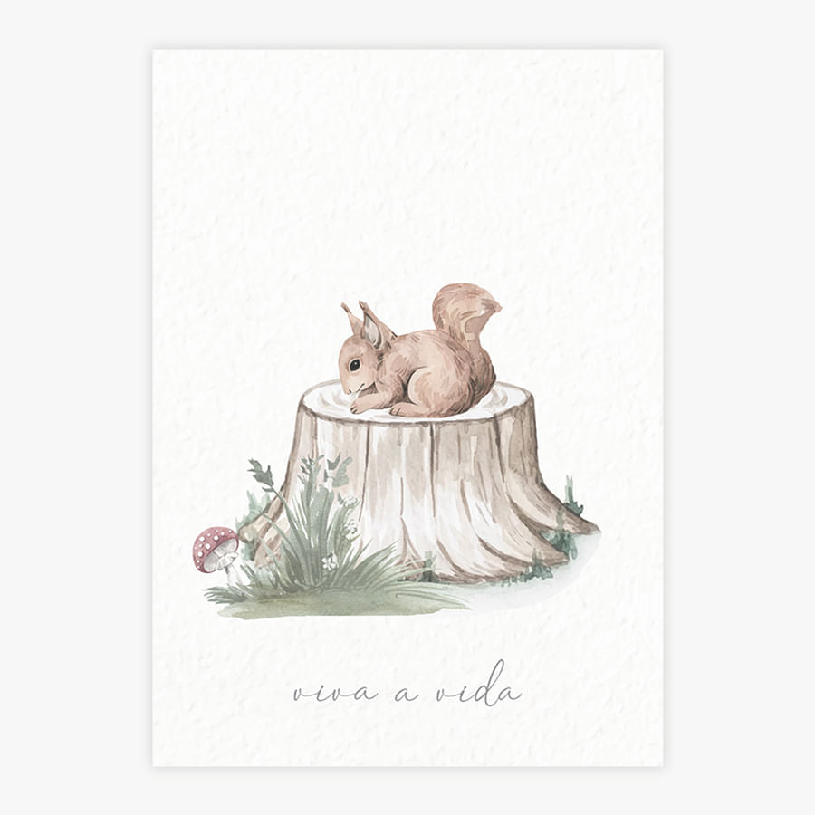 Quadro Infantil Esquilo na Floresta Verde - Vertical